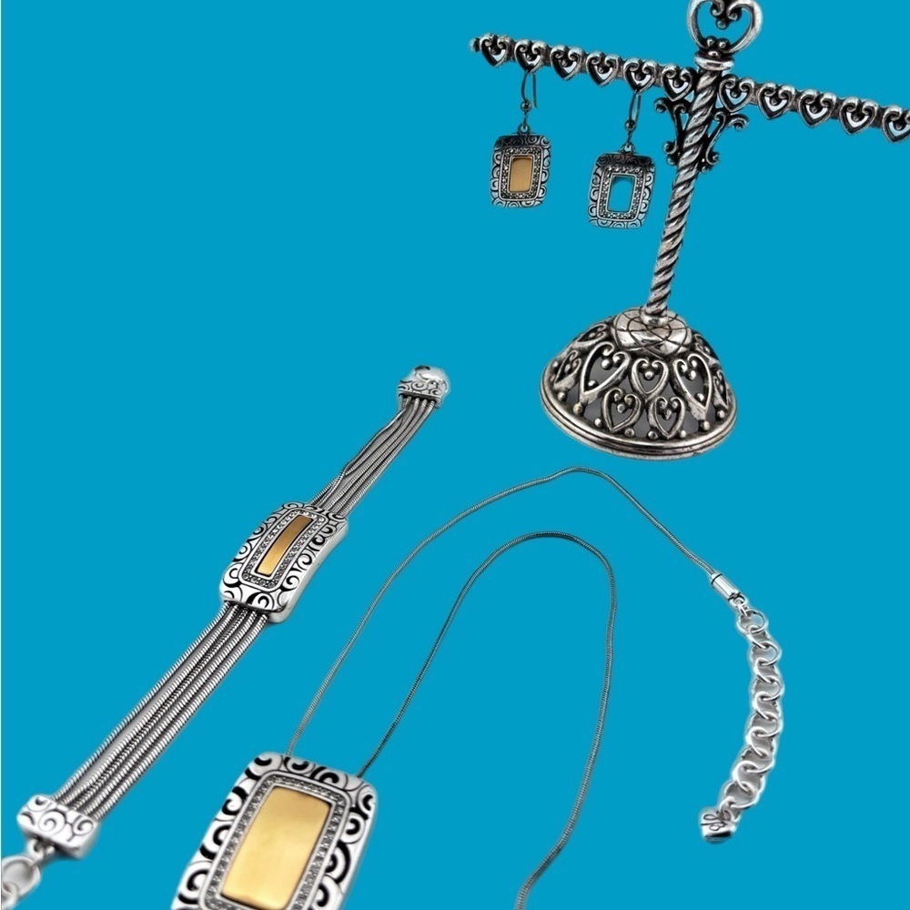 Brighton Rhythms Necklace, Black/Gold, Reversible Pendant, Earrings and Bracelet